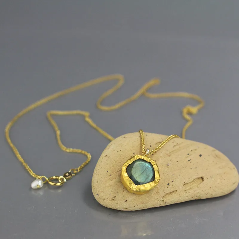 Gold Faceted Labradorite Pendant Necklace