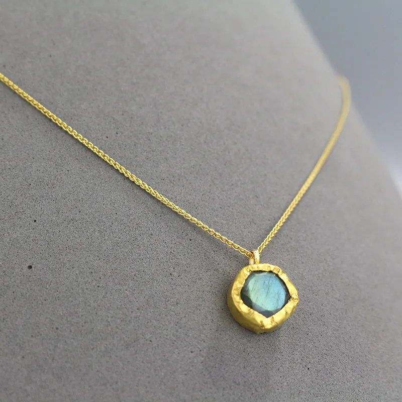 Gold Faceted Labradorite Pendant Necklace