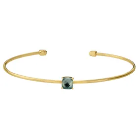 Gold Finish Sterling Silver Pliable Cuff Bracelet with Faceted Cushion Cut Simulated Blue Topaz Birth Gem - December