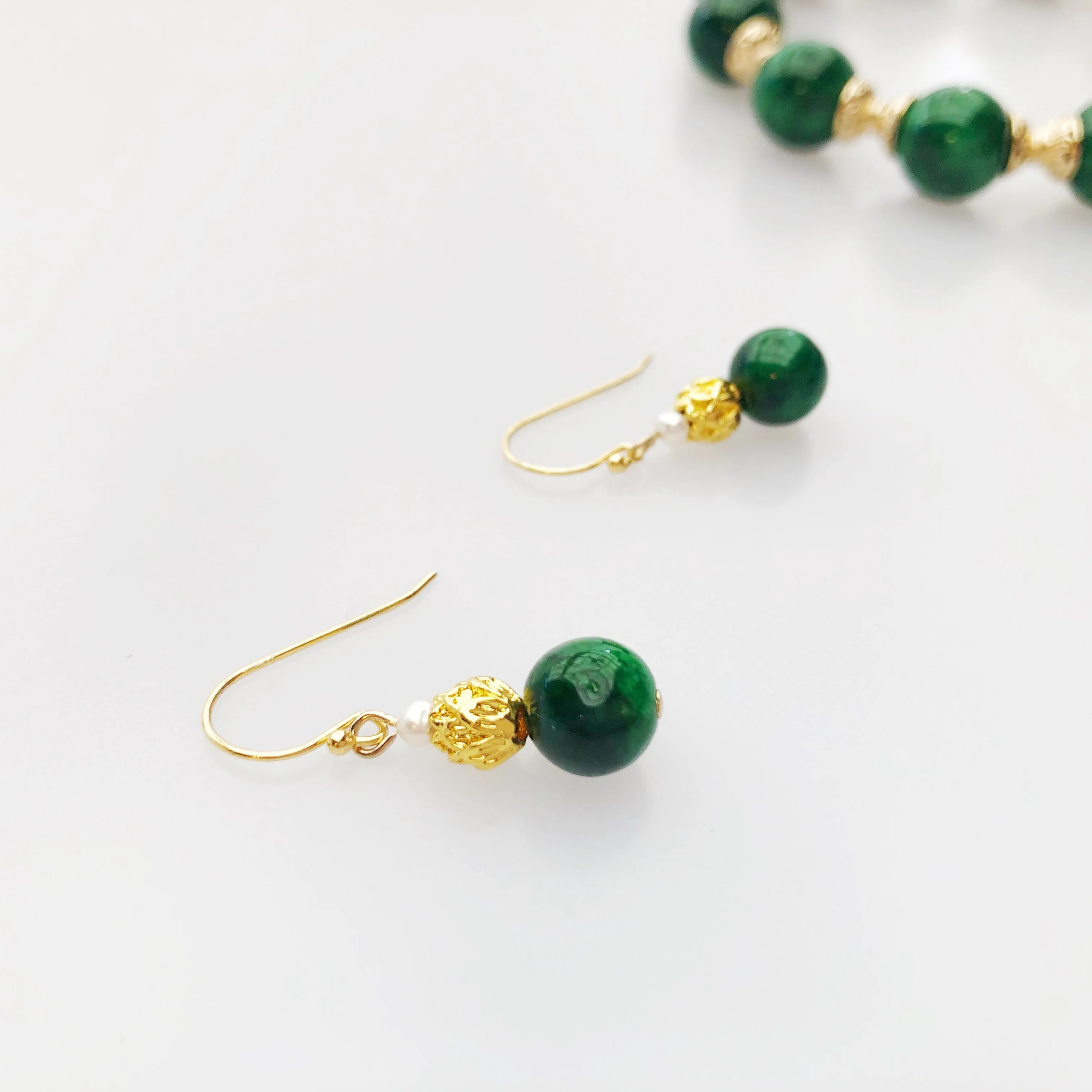 Gold Lotus Jadeite Earrings