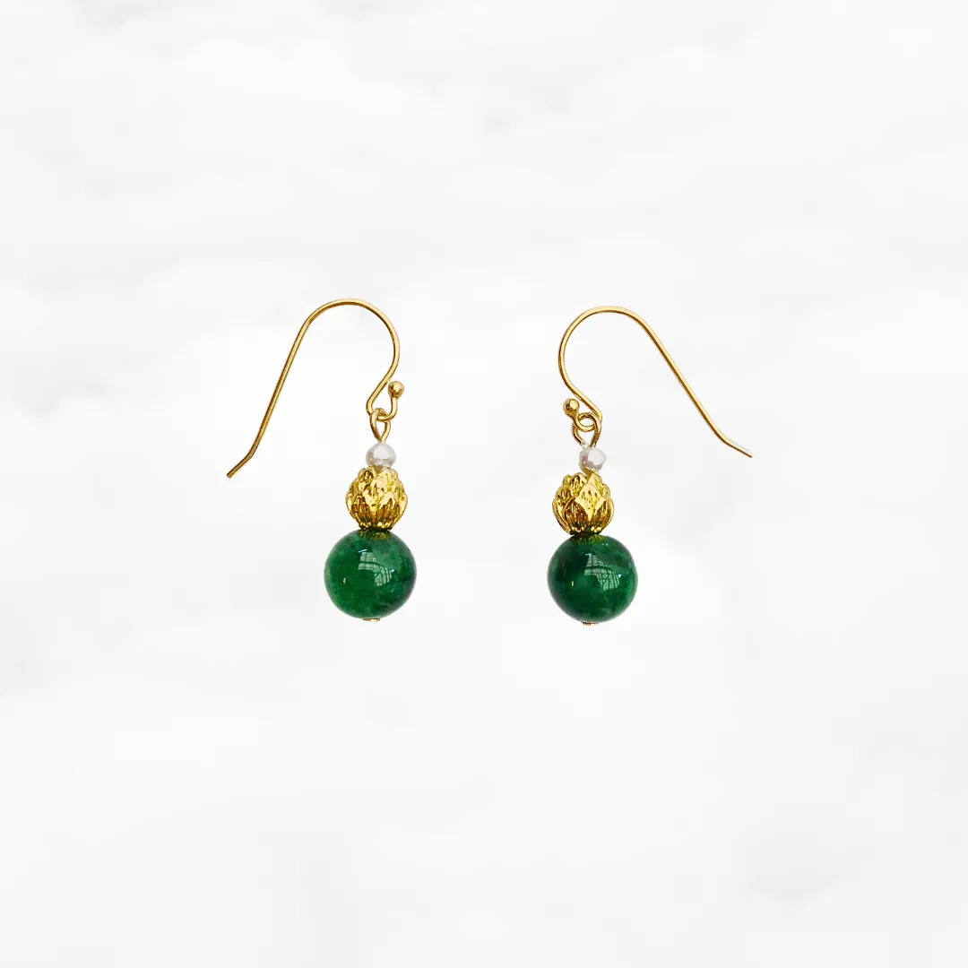 Gold Lotus Jadeite Earrings