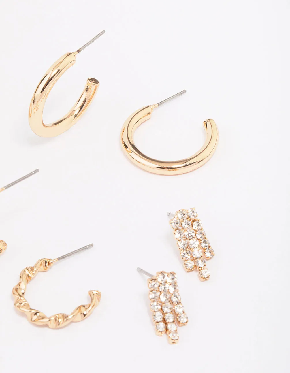 Gold Mixed Diamante Stud Earring 6-Pack