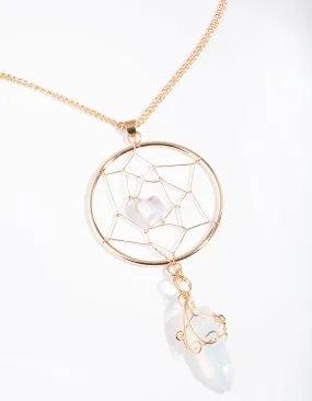 Gold Moonstone Dreamcatcher Necklace