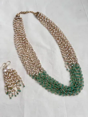 Gold polish pearl & jade beads bunch necklace, SET