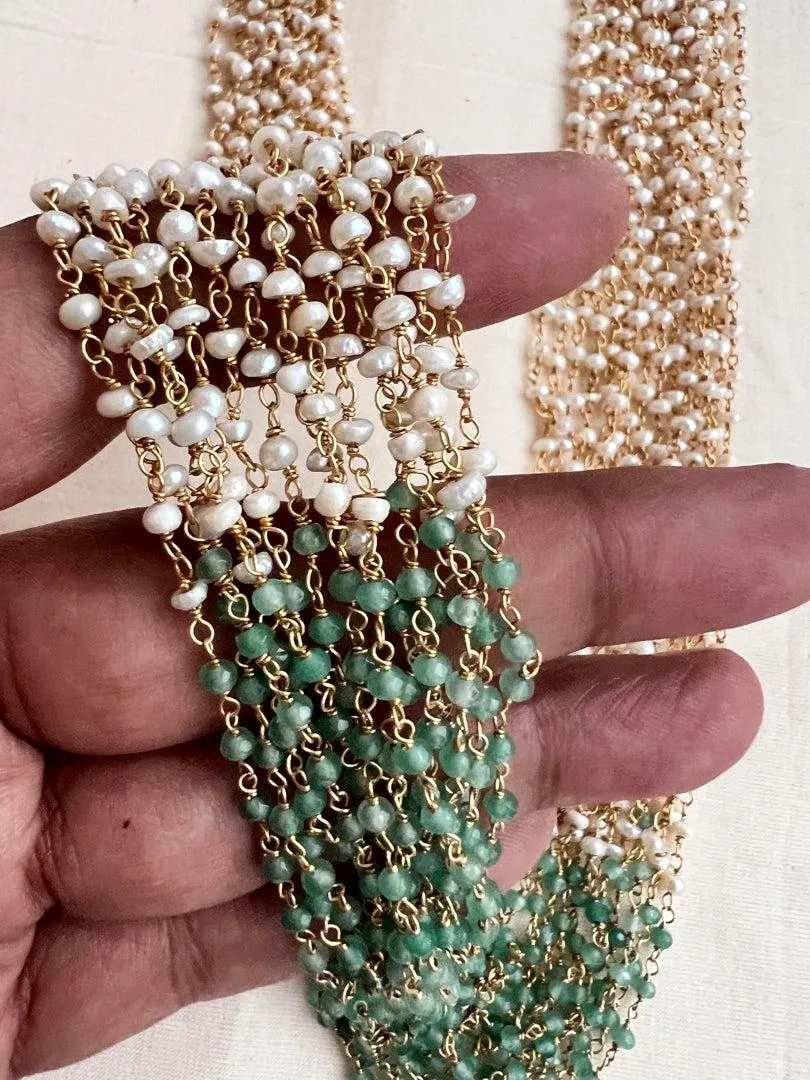 Gold polish pearl & jade beads bunch necklace, SET