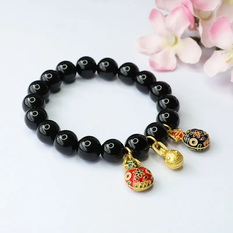 Gold Swallowing Beast Black Agate Bracelet