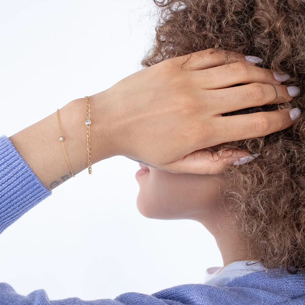 Gold Vermeil White Topaz Curb Chain Bracelet