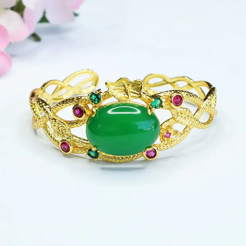 Golden Hollow Green Chalcedony Bracelet