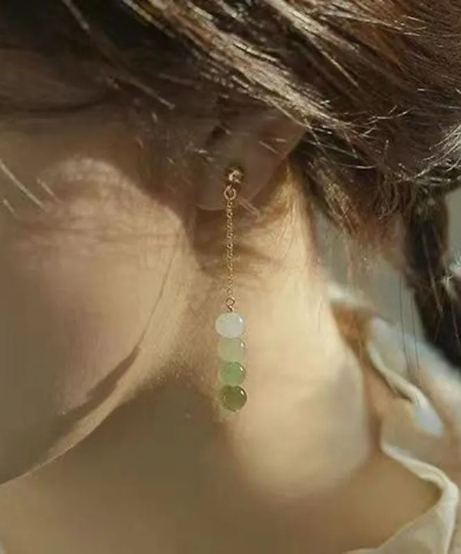 Gradient Color Green Jade Pearl Drop Earrings TW1028