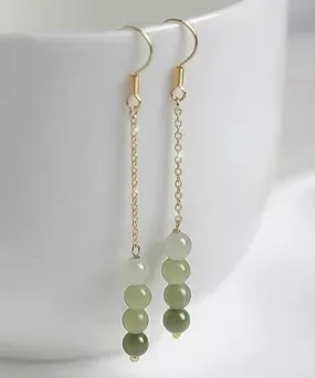 Gradient Color Green Jade Pearl Drop Earrings TW1028