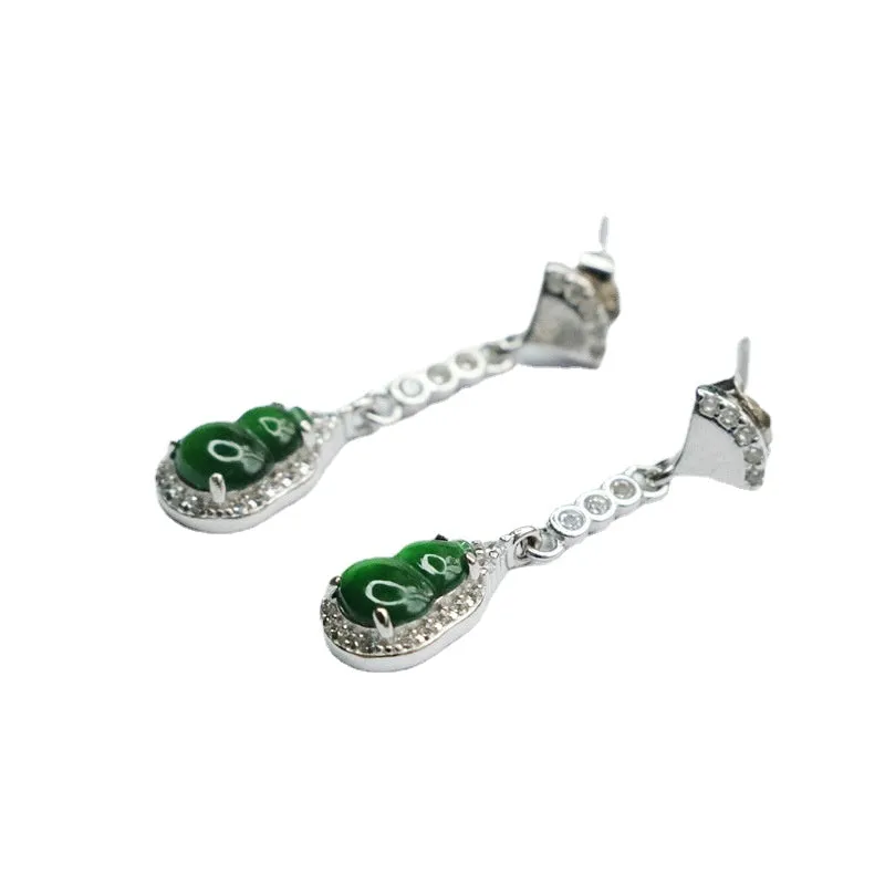 Green Jade Sterling Silver Gourd Tassel Earrings