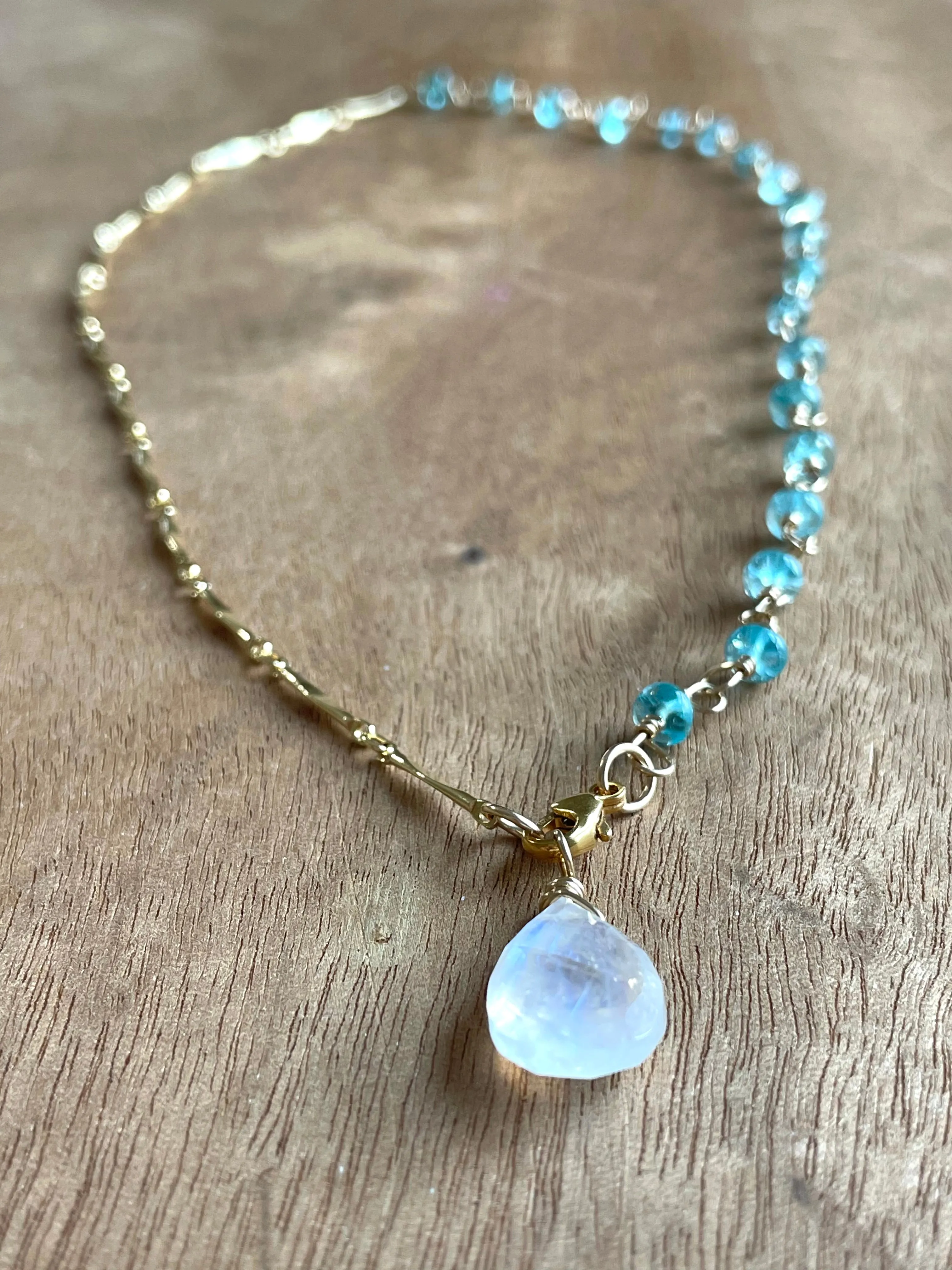 Half and Half Gold Filled Apatite and Moonstone Pendant Necklace made to order