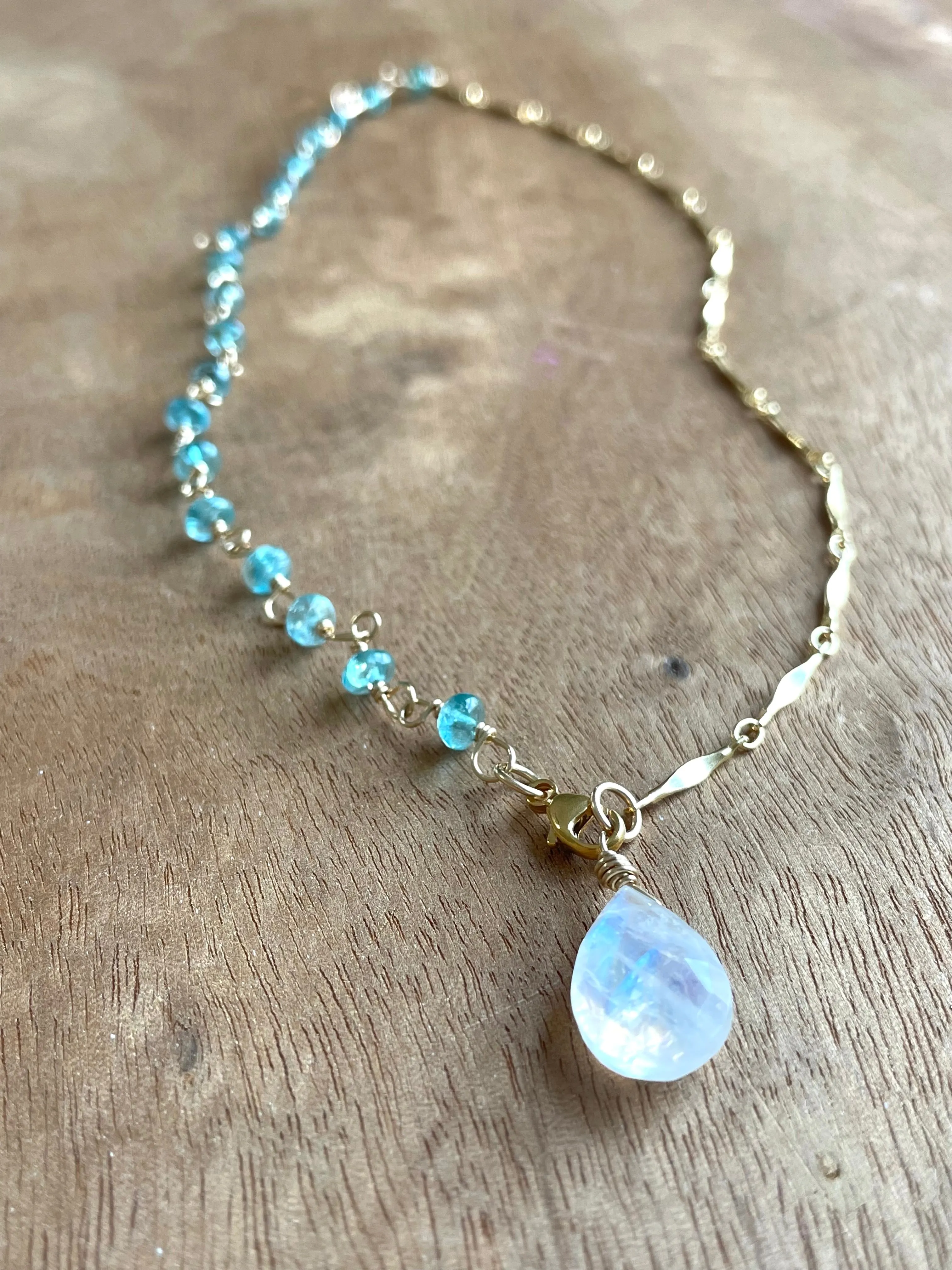 Half and Half Gold Filled Apatite and Moonstone Pendant Necklace made to order