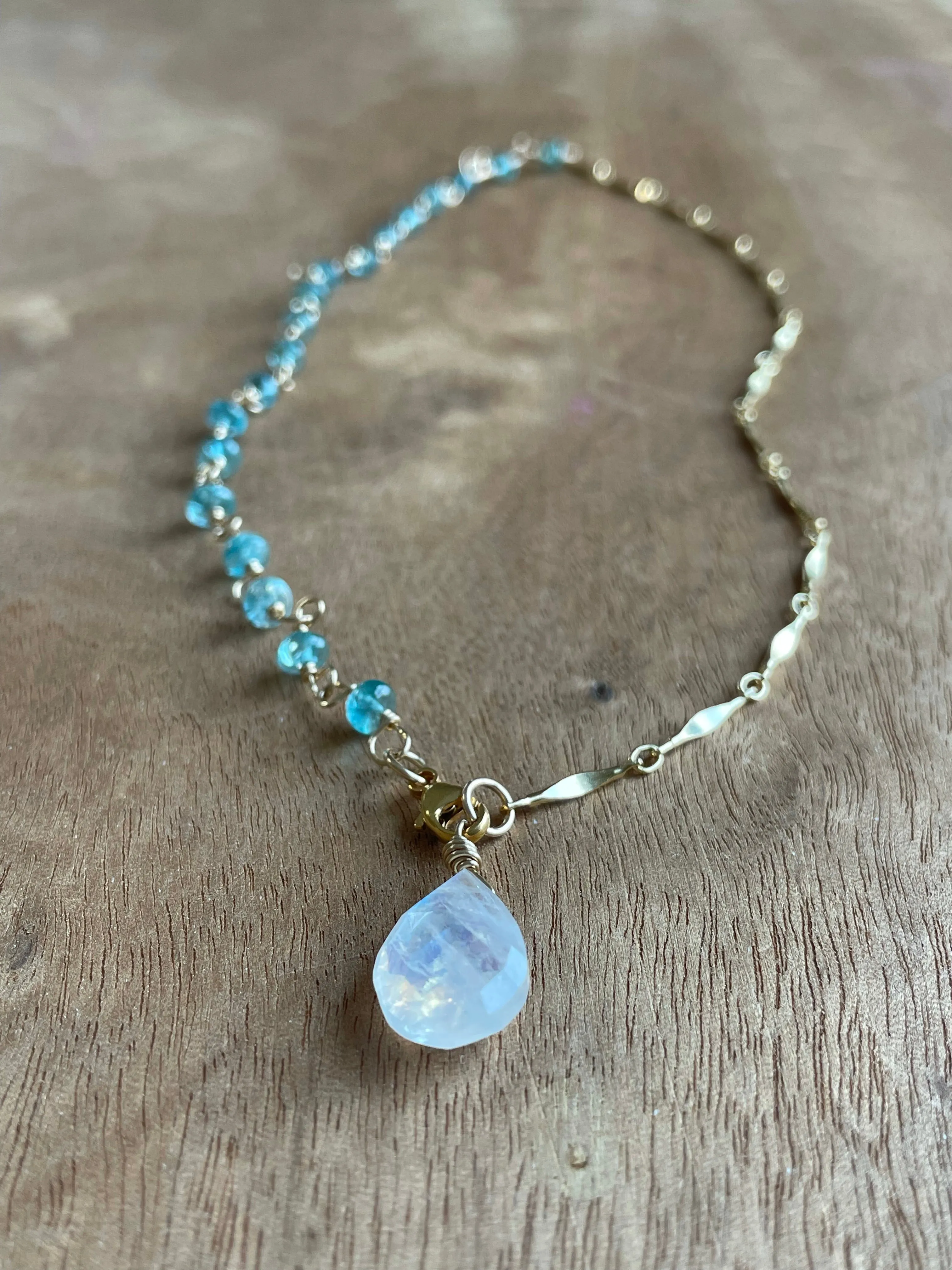 Half and Half Gold Filled Apatite and Moonstone Pendant Necklace made to order