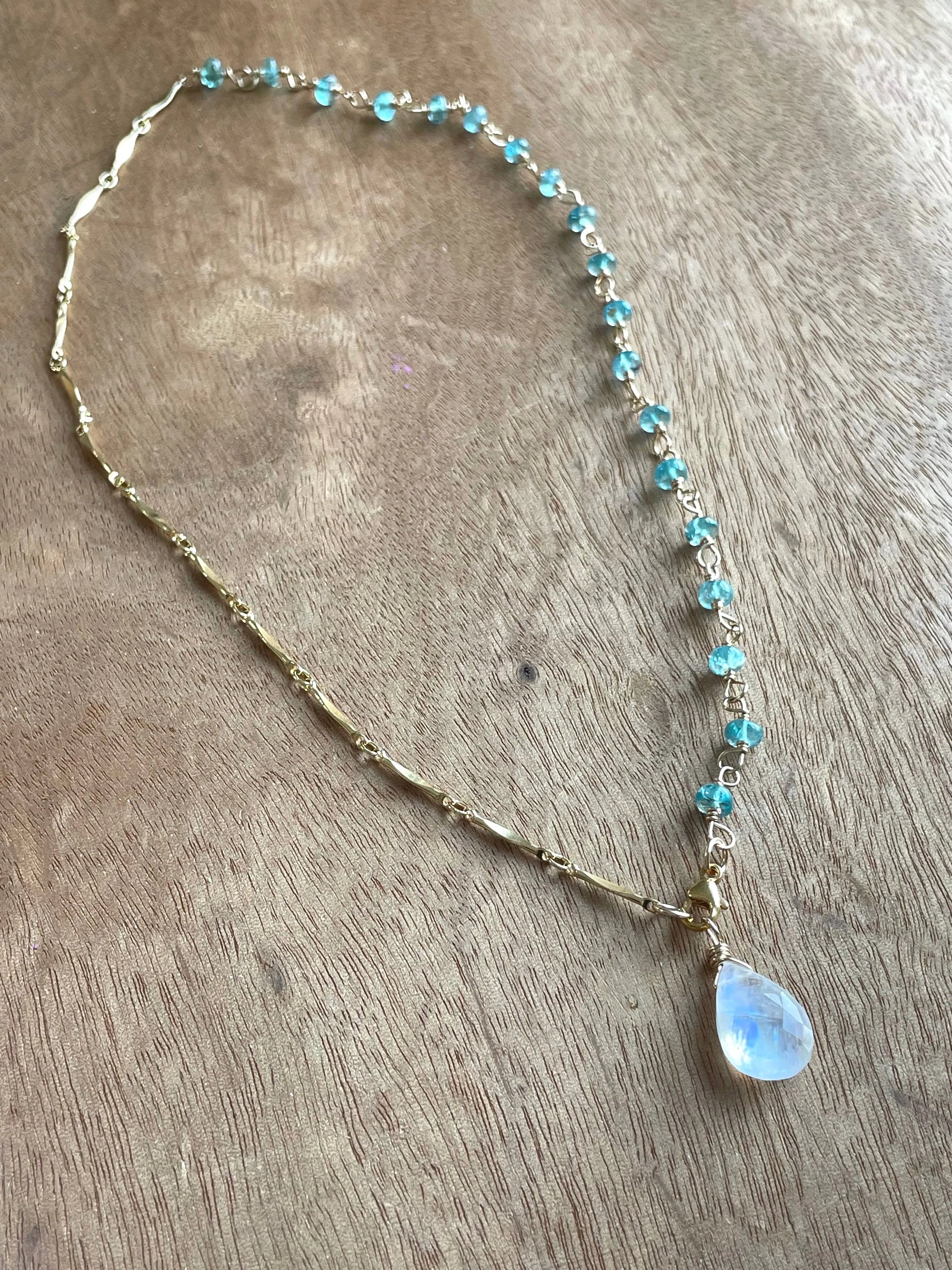 Half and Half Gold Filled Apatite and Moonstone Pendant Necklace made to order