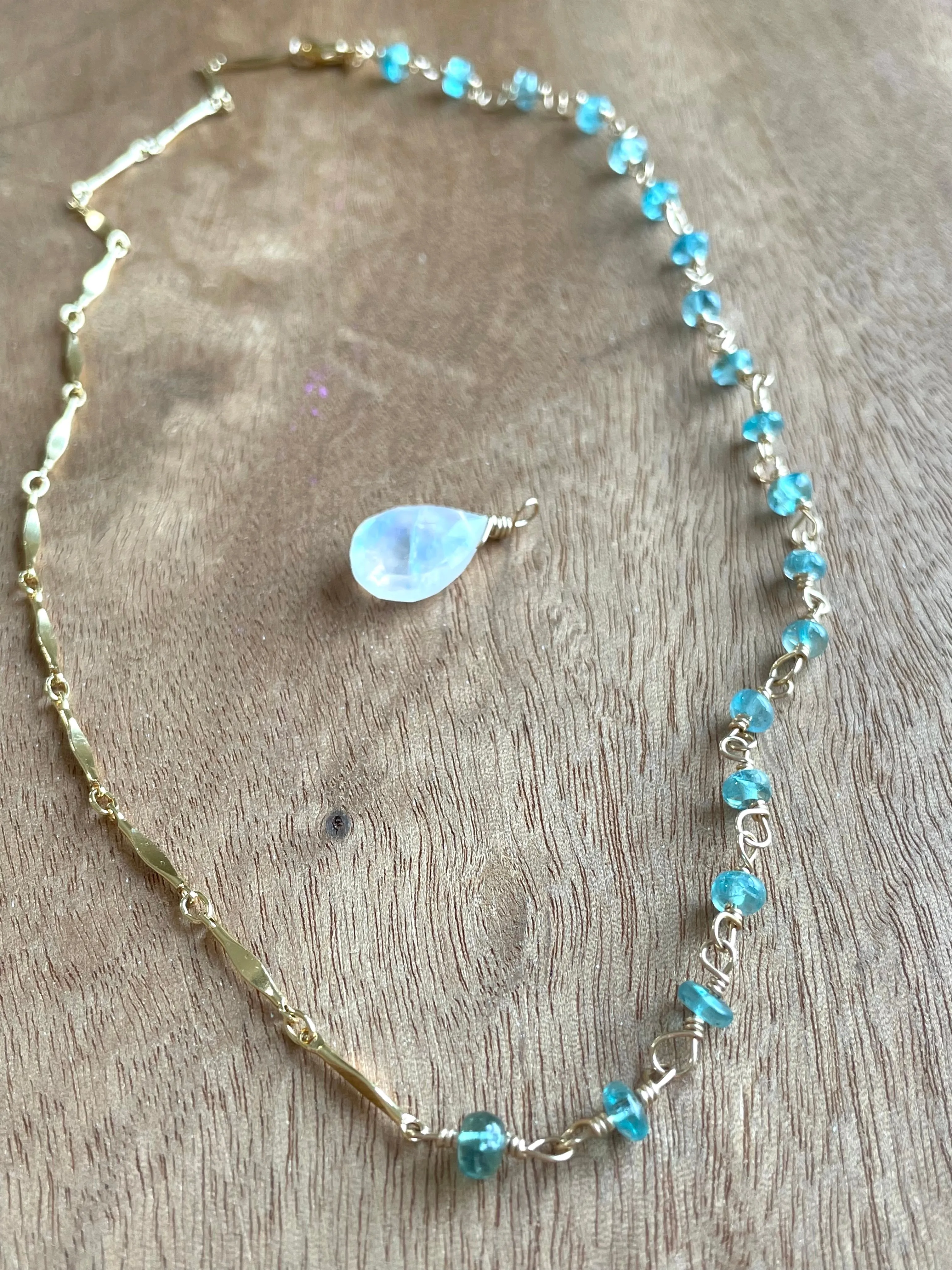 Half and Half Gold Filled Apatite and Moonstone Pendant Necklace made to order