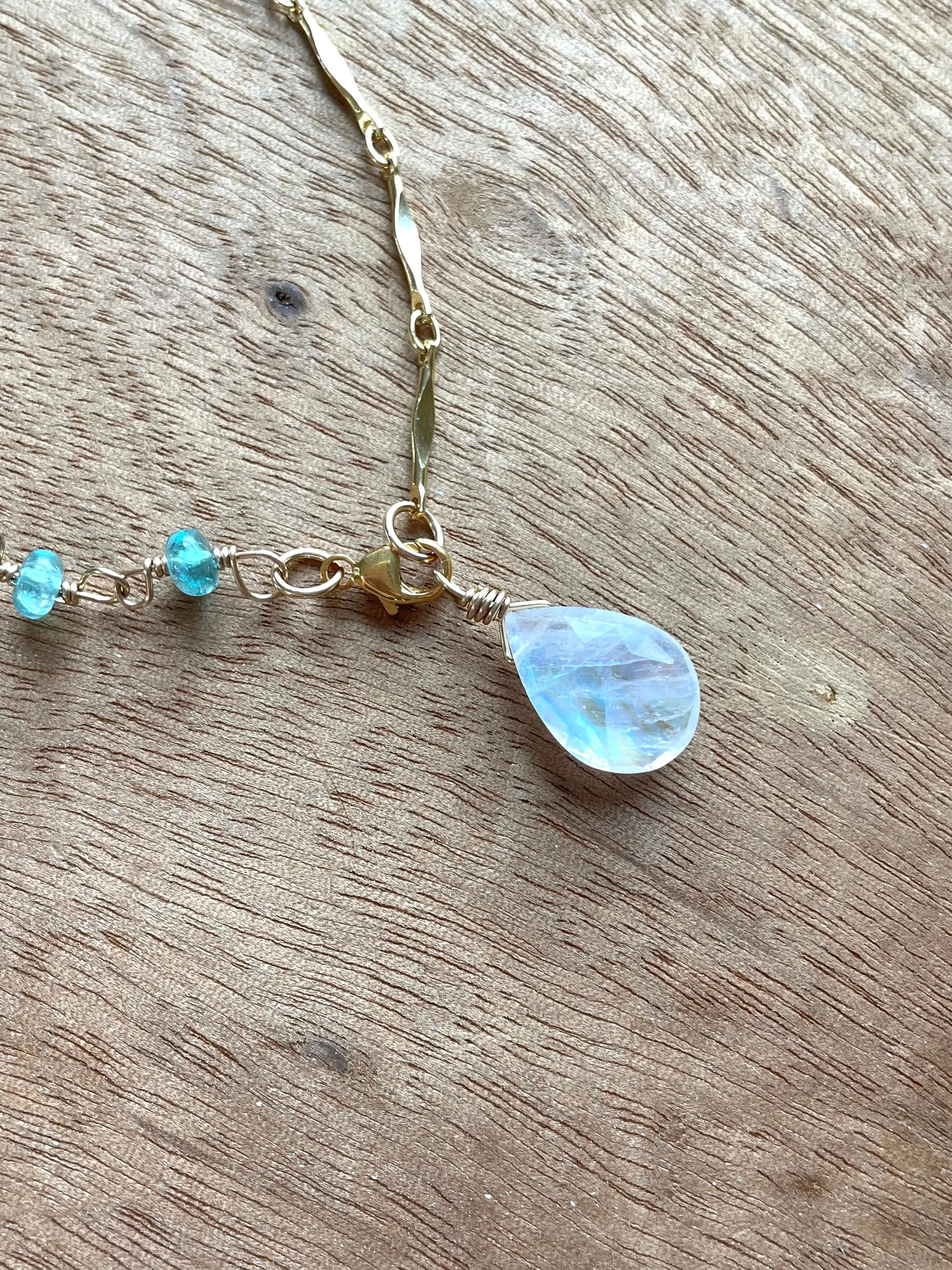 Half and Half Gold Filled Apatite and Moonstone Pendant Necklace made to order