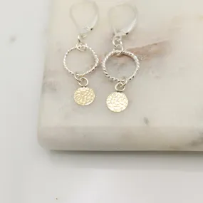 Halo Collection:  Silver Halo Hoops & Gold Medallion Earrings