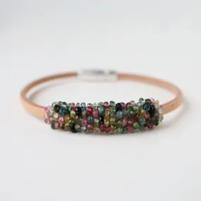 Hand Stitched Tiny Watermelon Tourmaline Bracelet