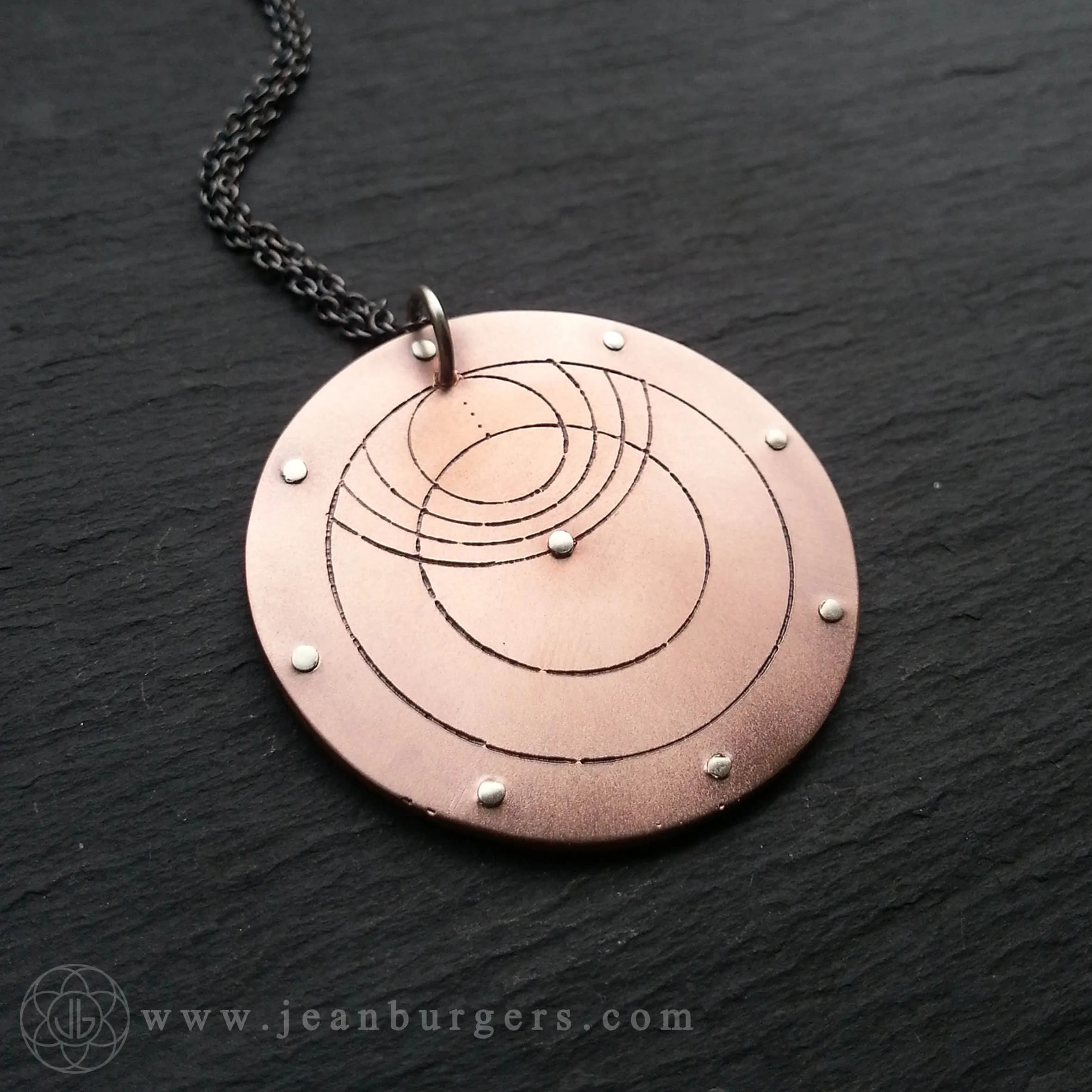 Handcut Planespheric Astrolabe Pendant - etched copper