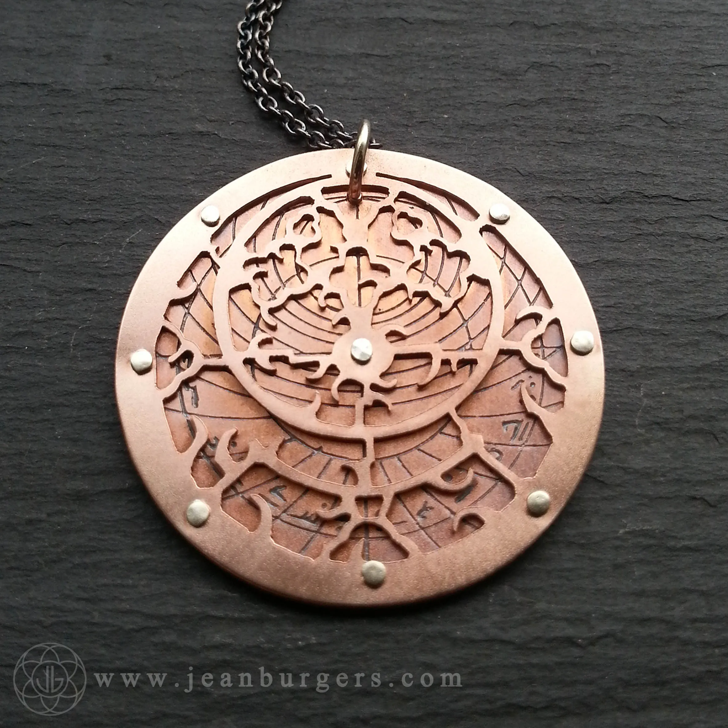 Handcut Planespheric Astrolabe Pendant - etched copper