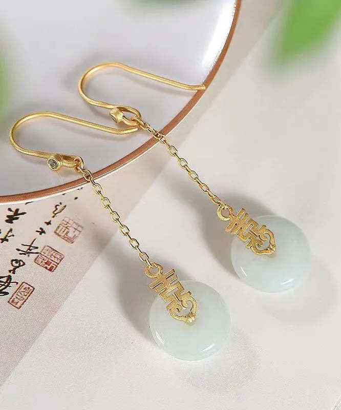 Handmade Chinese Style Jade Patchwork Silver Drop Earrings LY9170