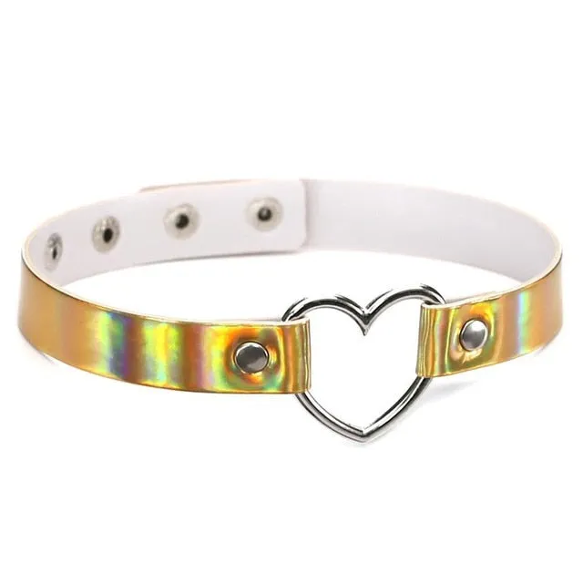 Harajuku Holographic Iridescent Heart Choker (4 Colors)