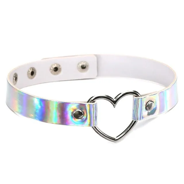 Harajuku Holographic Iridescent Heart Choker (4 Colors)