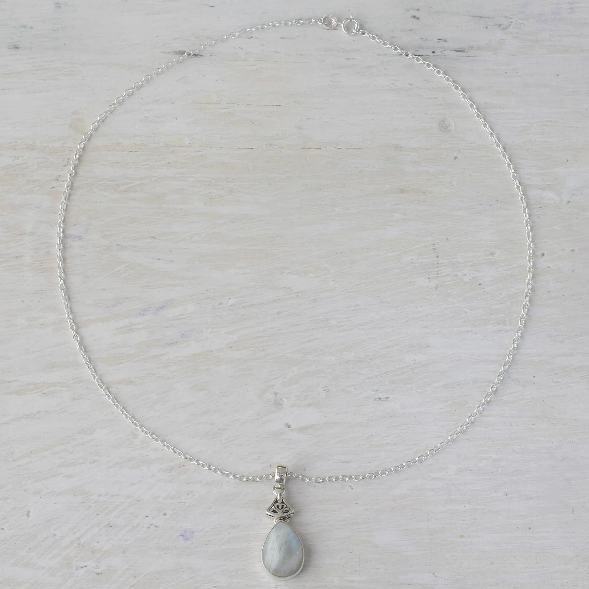 Icy Droplet Moonstone Pendant Necklace