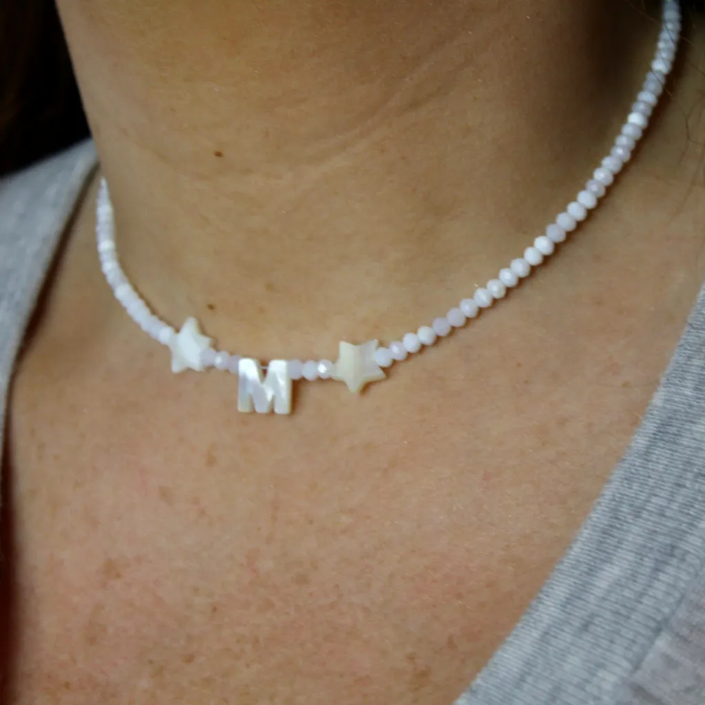 Initial Mother of Pearl and Moonstone Necklace