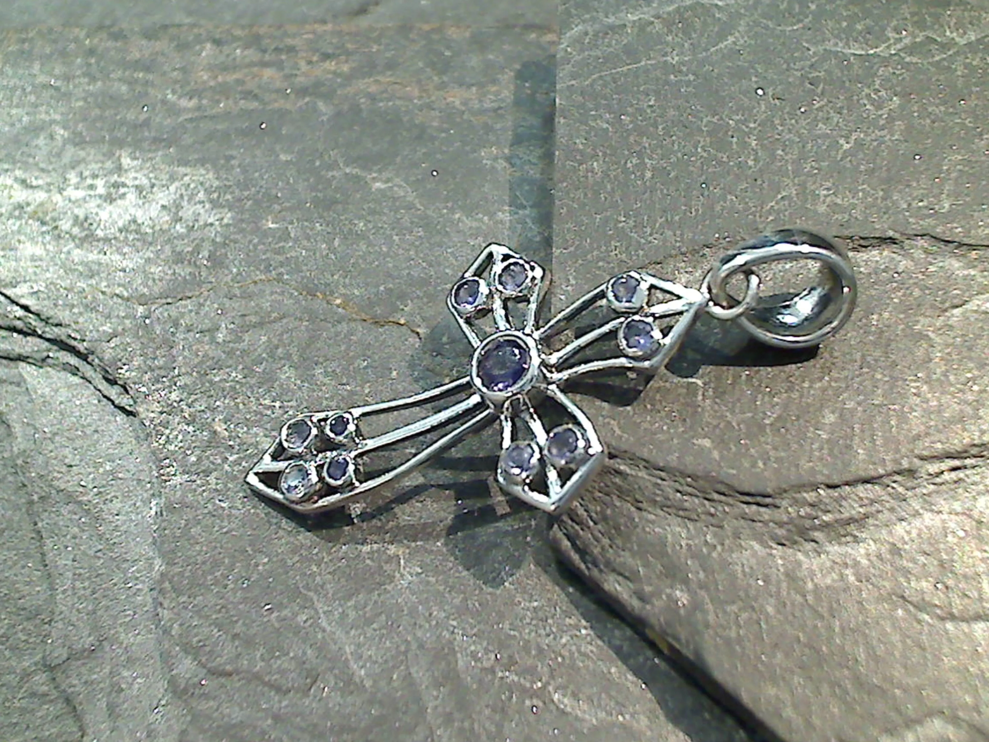 Iolite, Sterling Silver Cross Pendant