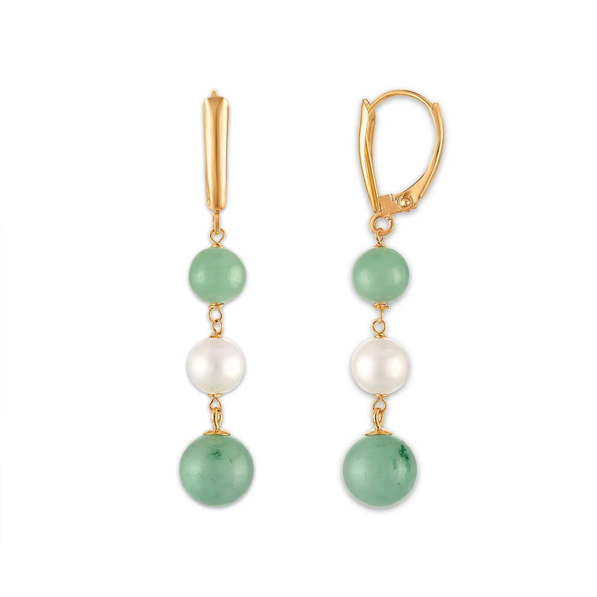 Jade and Fresh Water Pearl Earrings in 14KT Yellow Gold