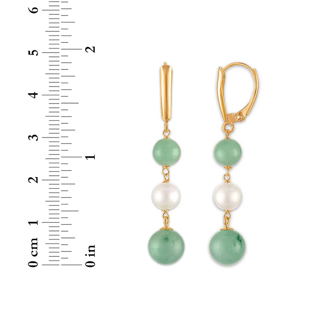 Jade and Fresh Water Pearl Earrings in 14KT Yellow Gold