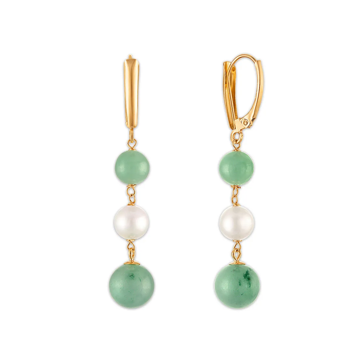 Jade and Fresh Water Pearl Earrings in 14KT Yellow Gold