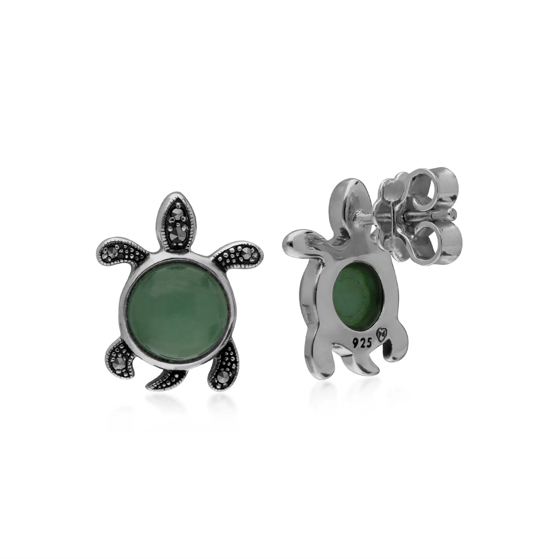 Jade Ohrringe Sterlingsilber 3ct Gefärbt Jade & 0,10 CT Markasit Schildkröte Ohrringe