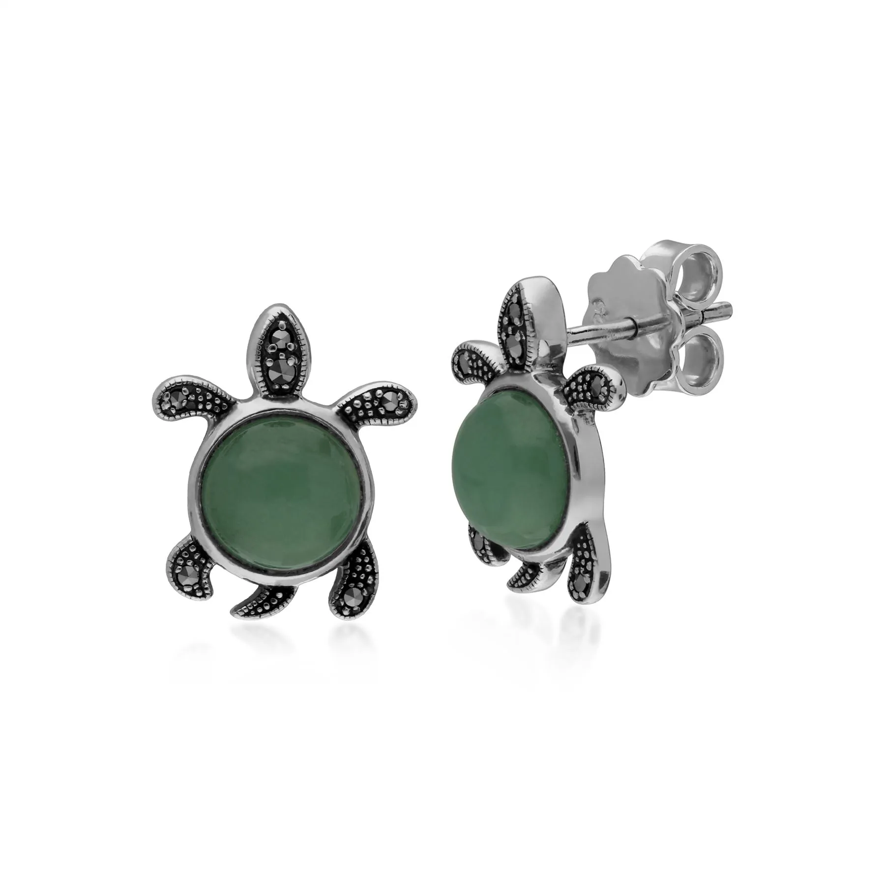 Jade Ohrringe Sterlingsilber 3ct Gefärbt Jade & 0,10 CT Markasit Schildkröte Ohrringe