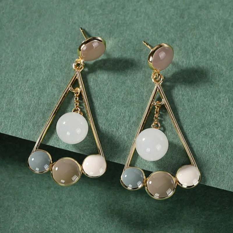 Jade Triangle Dangle Drop S925 Earrings