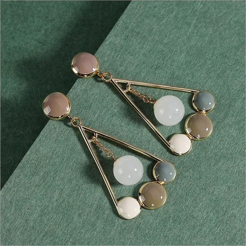 Jade Triangle Dangle Drop S925 Earrings