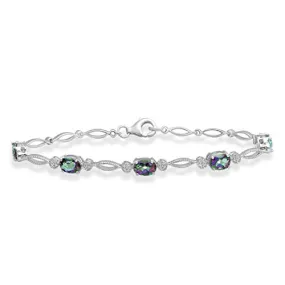 Jewelili Sterling Silver With Oval Shape Simulated Mystic Topaz Fashion Bracelet