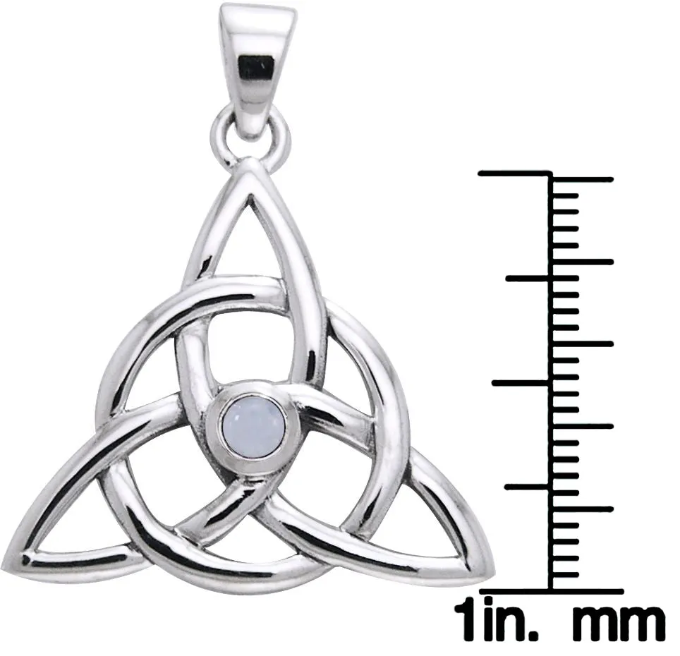 Jewelry Trends Sterling Silver and Moonstone Celtic Triquetra Pendant on 18 Inch Box Chain Necklace