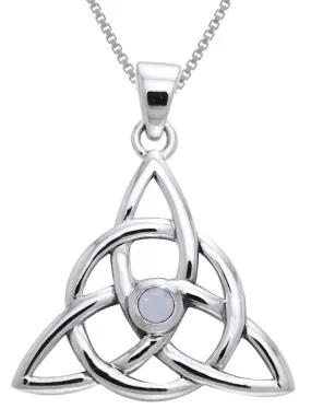 Jewelry Trends Sterling Silver and Moonstone Celtic Triquetra Pendant on 18 Inch Box Chain Necklace