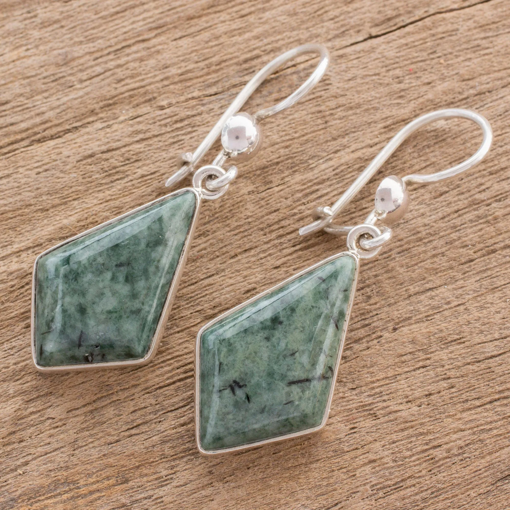 Jungle Pyramids Jade Earrings with Sterling Silver Settings from Guatemala