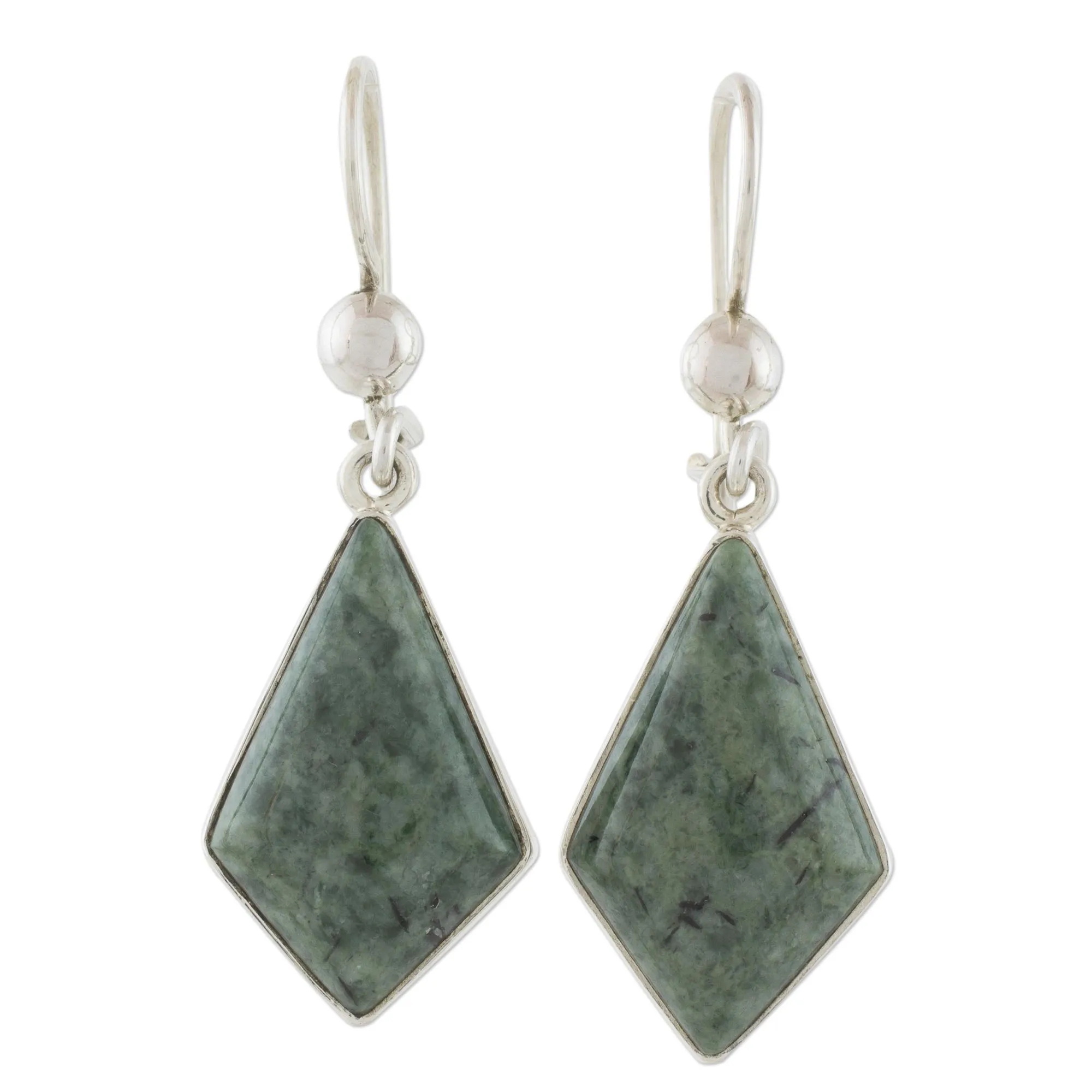 Jungle Pyramids Jade Earrings with Sterling Silver Settings from Guatemala