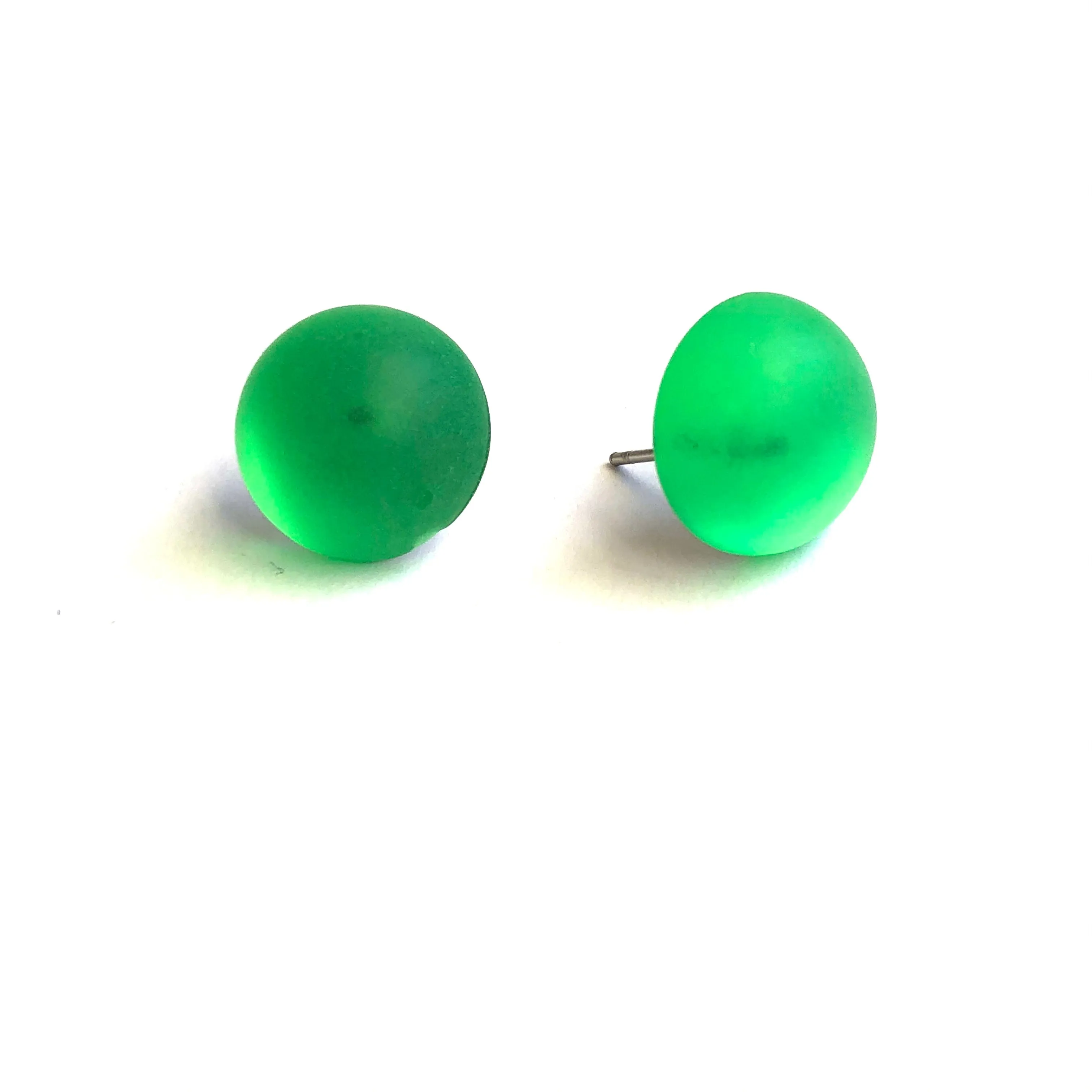 Kelly Green Ghost Foil Back Button Stud Earrings