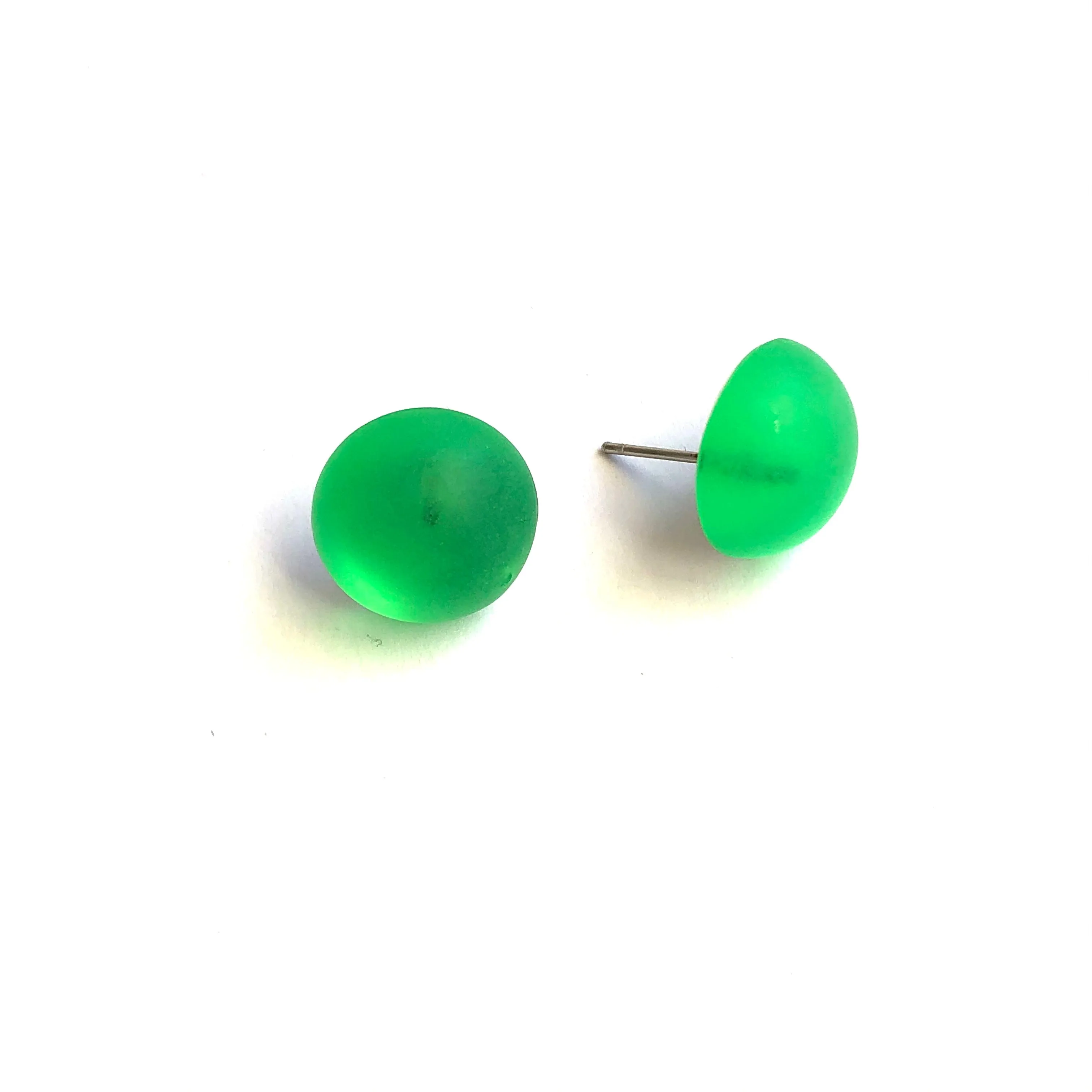 Kelly Green Ghost Foil Back Button Stud Earrings