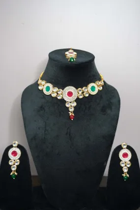 kundan Gold Plated Choker Necklace with Earring