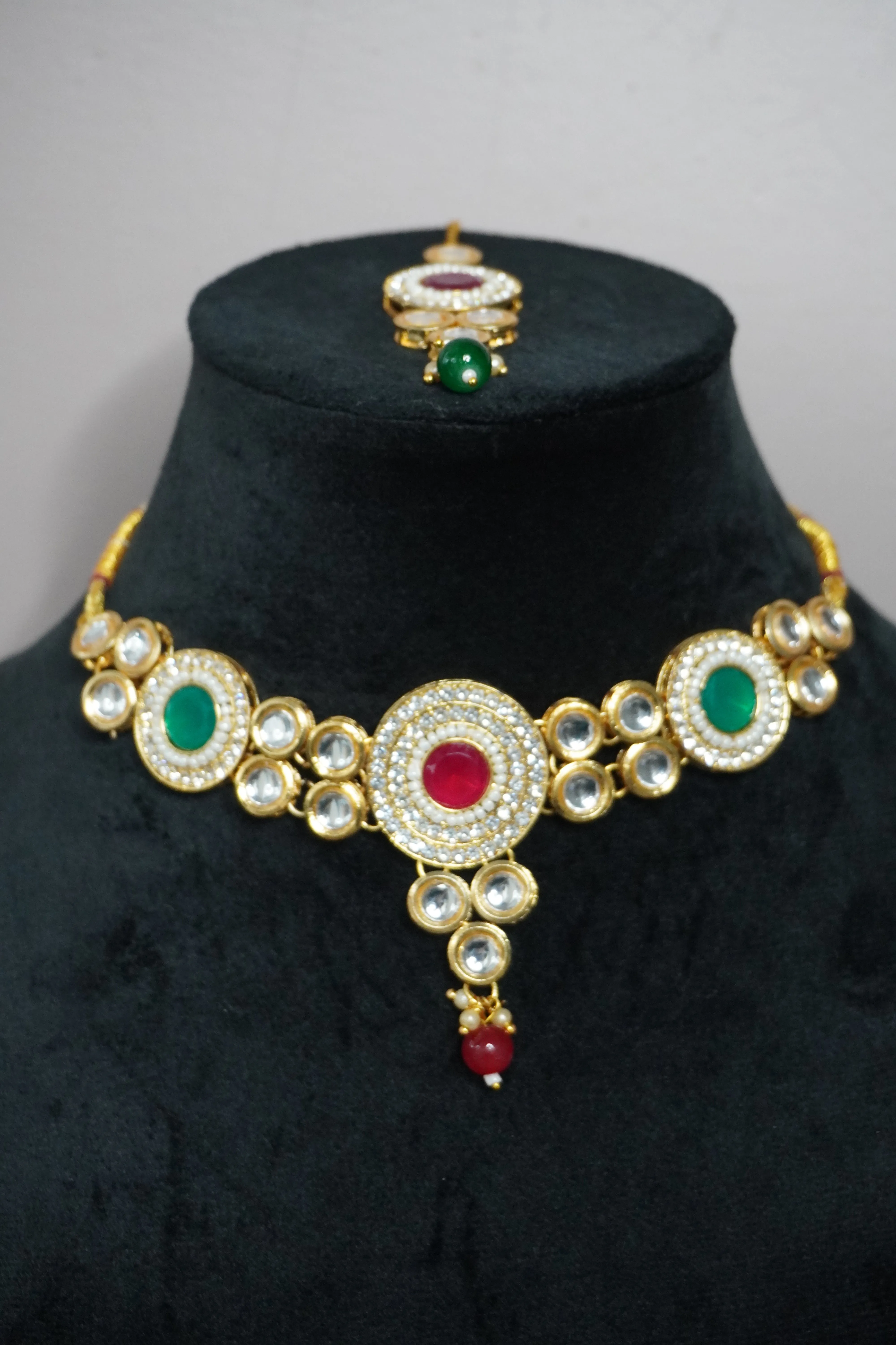 kundan Gold Plated Choker Necklace with Earring