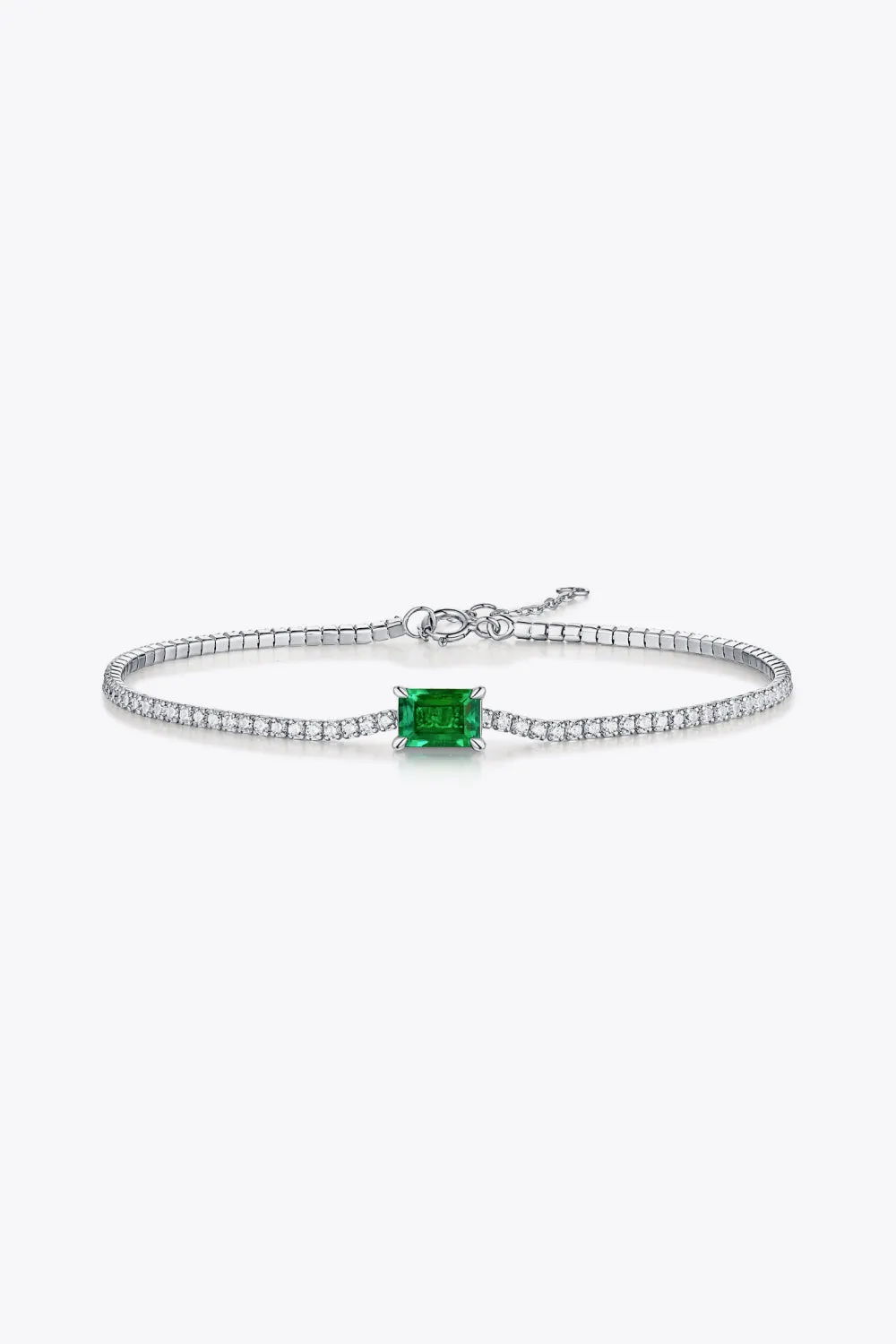 Lab-Grown Emerald Tennis Bracelet with Platinum-Plated Sterling Silver