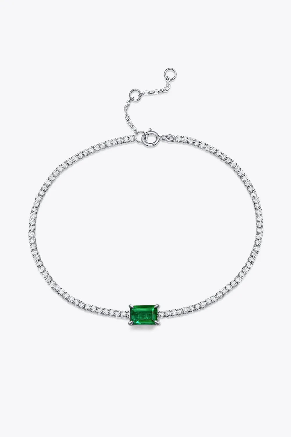 Lab-Grown Emerald Tennis Bracelet with Platinum-Plated Sterling Silver