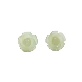 Lake Green Silver Flower Earrings with Natural Hotan Jade Insets